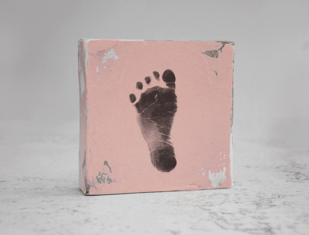 Baby footprint or handprint stamp kit includes the canvas and ink